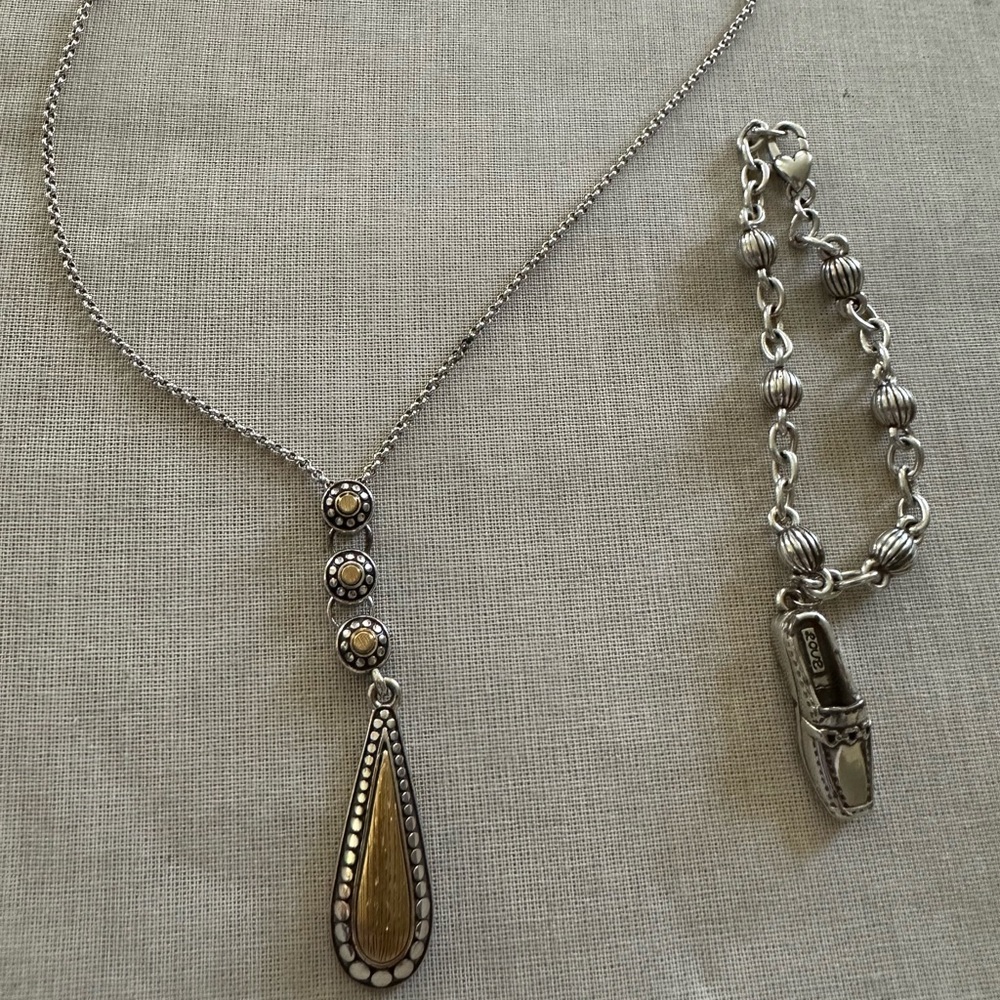 Brighton Silver and Gold Two-Tone Teardrop Pendant Necklace